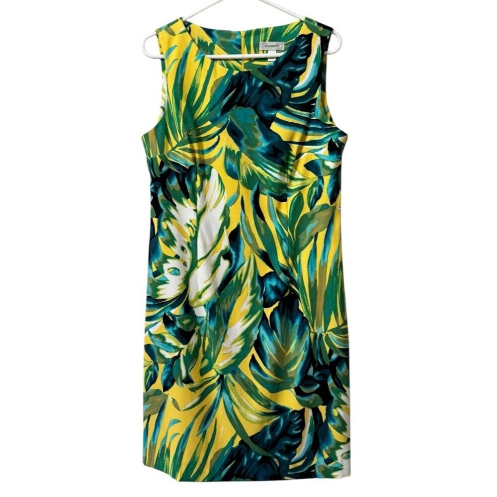Dressbarn Sheeth Dress Size 14 Women Sleeveless Zip Hawaiian Tropical Floral